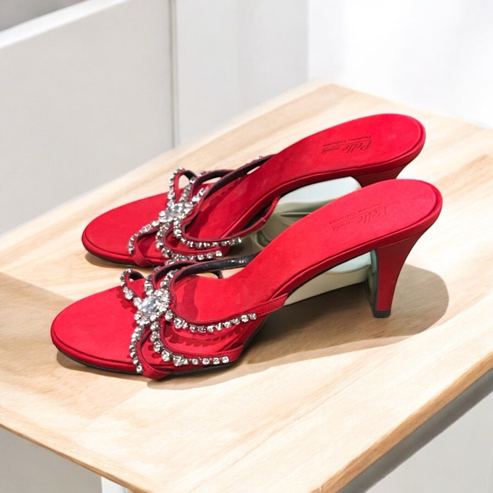 Pelle Moda Rhinestone Red Heeled Sandals - Picture 3 of 5